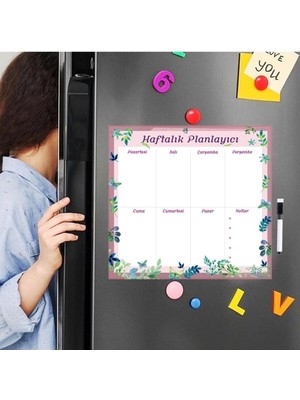 Dünya Magnet Floral Haftalık Magnet Planlayıcı, Mıknatıslı Silinebilir Yazı Tahtası Pano +