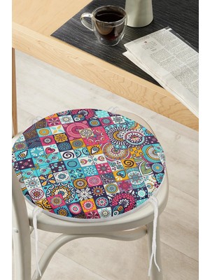 Rem Home Rengirenk Dekoratif Sandalye Minderi Sarı Yuvarlak 40 x 40 cm Mutfak Balkon Oturma Minderi