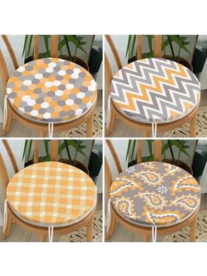 Rem Home Rengirenk Dekoratif Sandalye Minderi Sarı Yuvarlak 40 x 40 cm Mutfak Balkon Oturma Minderi