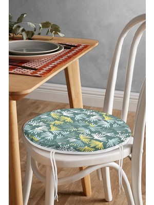 Rem Home Rengirenk Dekoratif Sandalye Minderi Yaprak Yuvarlak 40 x 40 cm Mutfak Balkon Oturma Minderi