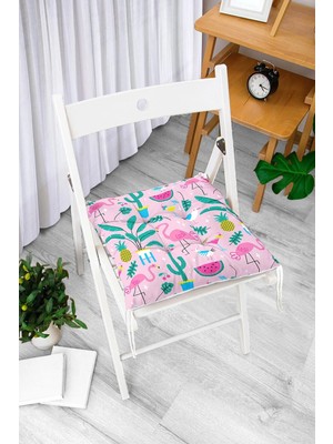 Rem Home Rengirenk Dekoratif Sandalye Minderi Beyaz Modern Bağcıklı 40 x 40 cm Mutfak Balkon Oturma Minderi