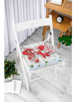 Rem Home Rengirenk Dekoratif Sandalye Minderi Beyaz Hayvan Bağcıklı 40 x 40 cm Mutfak Balkon Oturma Minderi