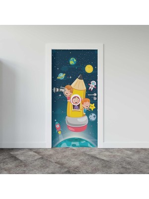 Kapı Giydirme Kapı Sticker Folyosu Uzay Çocuklar