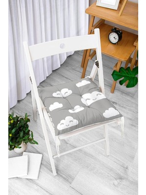 Rem Home Rengirenk Dekoratif Sandalye Minderi Beyaz Hayvan Kare Bağcıklı 40 x 40 cm Mutfak Balkon Oturma Minderi