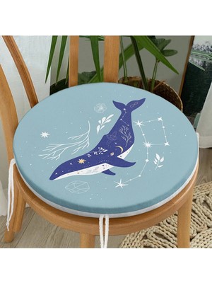 Rem Home Rengirenk Dekoratif Sandalye Minderi Mavi Modern Yuvarlak 40 x 40 cm Mutfak Balkon Oturma Minderi