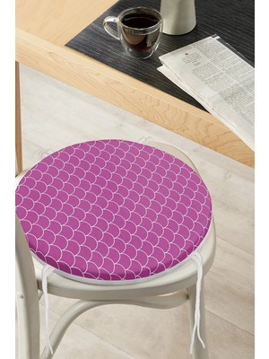 Rem Home Rengirenk Dekoratif Sandalye Minderi Mor Geometrik Yuvarlak 40 x 40 cm Mutfak Balkon Oturma Minderi