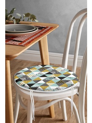 Rem Home Rengirenk Dekoratif Sandalye Minderi Geometrik Yuvarlak 40 x 40 cm Mutfak Balkon Oturma Minderi