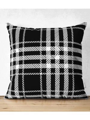 Rem Home Rengirenk Dekoratif Kırlent Kılıfı Beyaz Ekose 43 x 43 cm Salon Koltuk Kanepe Yastık Kılıfı