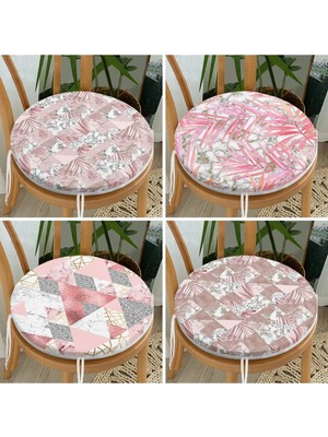 Rem Home Rengirenk Dekoratif Sandalye Minderi Pembe Geometrik Yuvarlak 40 x 40 cm Mutfak Balkon Oturma Minderi