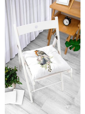 Rem Home Rengirenk Dekoratif Sandalye Minderi Beyaz Modern Bağcıklı 40 x 40 cm Mutfak Balkon Oturma Minderi