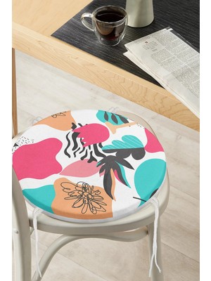 Rem Home Rengirenk Dekoratif Sandalye Minderi Beyaz Modern Yuvarlak 40 x 40 cm Mutfak Balkon Oturma Minderi