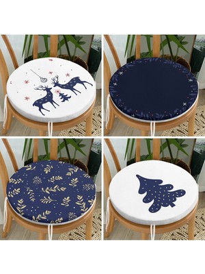 Rem Home Rengirenk Dekoratif Sandalye Minderi Lacivert Modern Yuvarlak 40 x 40 cm Mutfak Balkon Oturma Minderi