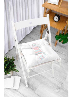 Rem Home Rengirenk Dekoratif Sandalye Minderi Beyaz Modern Bağcıklı 40 x 40 cm Mutfak Balkon Oturma Minderi