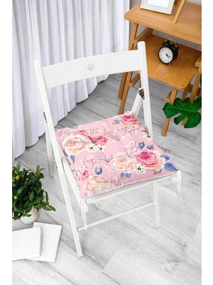 Rem Home Rengirenk Dekoratif Sandalye Minderi Beyaz Hayvan Bağcıklı 40 x 40 cm Mutfak Balkon Oturma Minderi