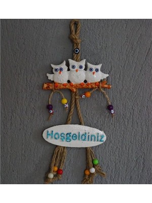 Entude Beyaz Baykuş Kapı Süsü, Dekoratif Süs, Hoşgeldiniz