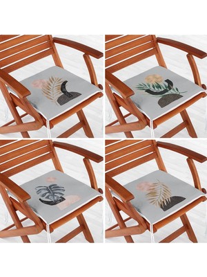 Rem Home Rengirenk Dekoratif Sandalye Minderi Gri Yaprak 40 x 40 cm Mutfak Balkon Oturma Minderi