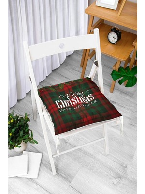 Rem Home Rengirenk Dekoratif Sandalye Minderi Beyaz Ekose Kare Bağcıklı 40 x 40 cm Mutfak Balkon Oturma Minderi
