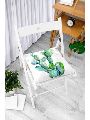 Rem Home Rengirenk Dekoratif Sandalye Minderi Beyaz Modern Bağcıklı 40 x 40 cm Mutfak Balkon Oturma Minderi