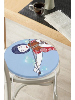 Rem Home Rengirenk Dekoratif Sandalye Minderi Mavi Yuvarlak 40 x 40 cm Mutfak Balkon Oturma Minderi