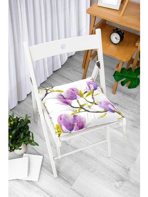 Rem Home Rengirenk Dekoratif Sandalye Minderi Beyaz Modern Bağcıklı 40 x 40 cm Mutfak Balkon Oturma Minderi