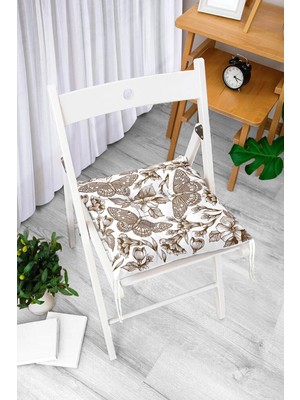Rem Home Rengirenk Dekoratif Sandalye Minderi Beyaz Modern Bağcıklı 40 x 40 cm Mutfak Balkon Oturma Minderi