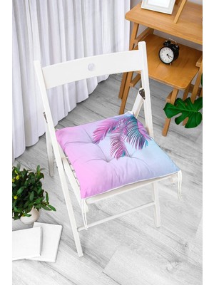 Rem Home Rengirenk Dekoratif Sandalye Minderi Beyaz Yaprak Bağcıklı 40 x 40 cm Mutfak Balkon Oturma Minderi