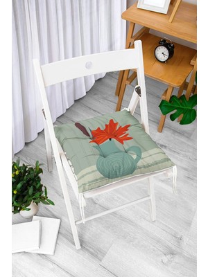 Rem Home Rengirenk Dekoratif Sandalye Minderi Beyaz Modern Bağcıklı 40 x 40 cm Mutfak Balkon Oturma Minderi