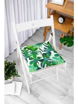Rem Home Rengirenk Dekoratif Sandalye Minderi Beyaz Yaprak Bağcıklı 40 x 40 cm Mutfak Balkon Oturma Minderi