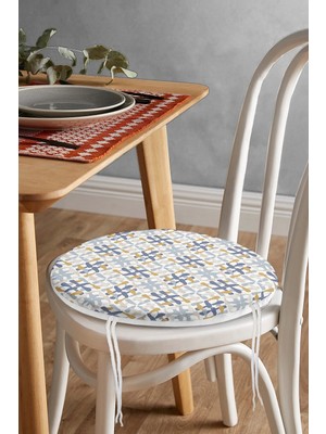 Rem Home Rengirenk Dekoratif Sandalye Minderi Sarı Geometrik Yuvarlak 40 x 40 cm Mutfak Balkon Oturma Minderi