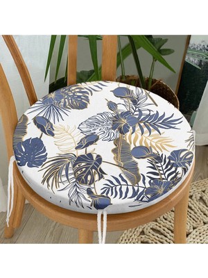 Rem Home Rengirenk Dekoratif Sandalye Minderi Beyaz Yaprak Yuvarlak 40 x 40 cm Mutfak Balkon Oturma Minderi