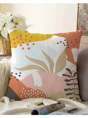 Rem Home Rengirenk Dekoratif Kırlent Kılıfı Beyaz Yaprak 43 x 43 cm Salon Koltuk Kanepe Yastık Kılıfı