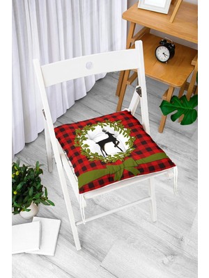 Rem Home Rengirenk Dekoratif Sandalye Minderi Beyaz Ekose Bağcıklı 40 x 40 cm Mutfak Balkon Oturma Minderi