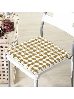 Rem Home Rengirenk Dekoratif Sandalye Minderi Beyaz Geometrik 40 x 40 cm Mutfak Balkon Oturma Minderi