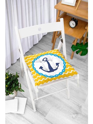 Rem Home Rengirenk Dekoratif Sandalye Minderi Beyaz Modern Bağcıklı 40 x 40 cm Mutfak Balkon Oturma Minderi