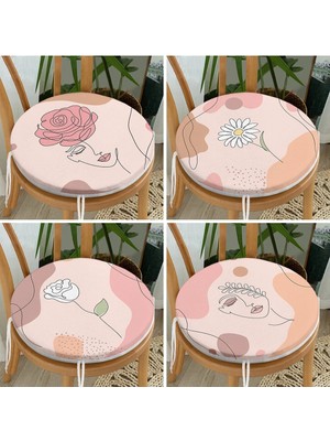 Rem Home Rengirenk Dekoratif Sandalye Minderi Pembe Yuvarlak 40 x 40 cm Mutfak Balkon Oturma Minderi