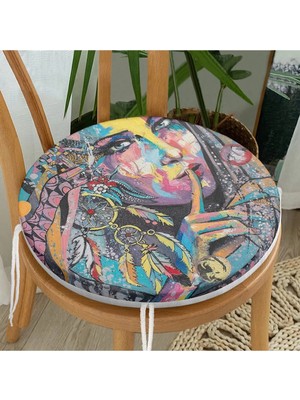 Rem Home Rengirenk Dekoratif Sandalye Minderi Sarı Yuvarlak 40 x 40 cm Mutfak Balkon Oturma Minderi