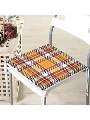 Rem Home Rengirenk Dekoratif Sandalye Minderi Sarı Ekose 40 x 40 cm Mutfak Balkon Oturma Minderi
