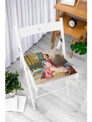 Rem Home Rengirenk Dekoratif Sandalye Minderi Beyaz Modern Bağcıklı 40 x 40 cm Mutfak Balkon Oturma Minderi