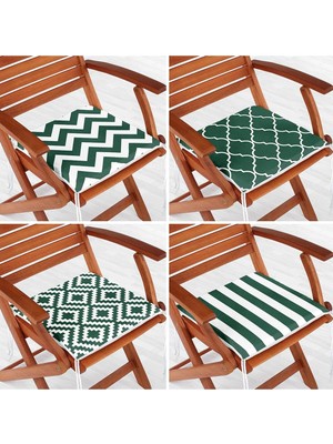 Rem Home Rengirenk Dekoratif Sandalye Minderi Yeşil Geometrik 40 x 40 cm Mutfak Balkon Oturma Minderi