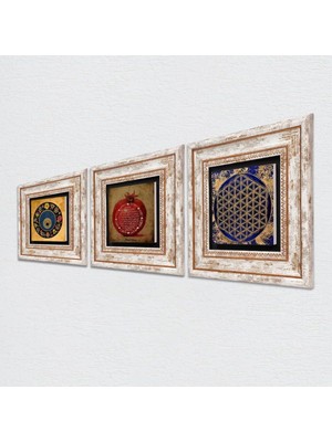 Pinecone Stone Yaşam Çiçeği, Nazar Boncuğu, Bereket Duası Taş Duvar Tablosu - Çerçeveli Ta�