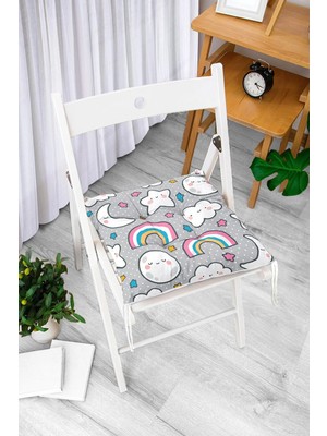 Rem Home Rengirenk Dekoratif Sandalye Minderi Beyaz Modern Bağcıklı 40 x 40 cm Mutfak Balkon Oturma Minderi