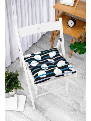Rem Home Rengirenk Dekoratif Sandalye Minderi Beyaz Puantiye Bağcıklı 40 x 40 cm Mutfak Balkon Oturma Minderi