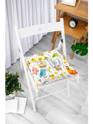 Rem Home Rengirenk Dekoratif Sandalye Minderi Beyaz Modern Bağcıklı 40 x 40 cm Mutfak Balkon Oturma Minderi