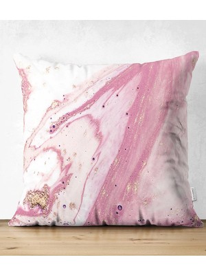 Rem Home Rengirenk Dekoratif Kırlent Kılıfı Beyaz Mermer 43 x 43 cm Salon Koltuk Kanepe Yastık Kılıfı