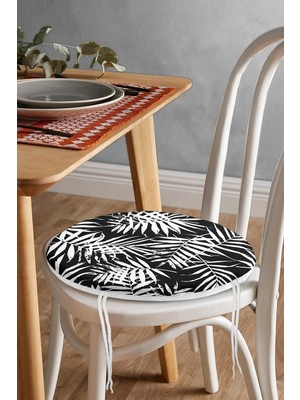 Rem Home Rengirenk Dekoratif Sandalye Minderi Beyaz Yaprak Yuvarlak 40 x 40 cm Mutfak Balkon Oturma Minderi