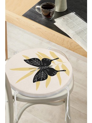 Rem Home Rengirenk Dekoratif Sandalye Minderi Sarı Yuvarlak 40 x 40 cm Mutfak Balkon Oturma Minderi