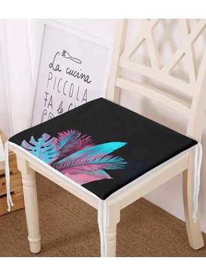 Rem Home Rengirenk Dekoratif Sandalye Minderi Siyah Yaprak 40 x 40 cm Mutfak Balkon Oturma Minderi