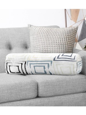 Rem Home Rengirenk Dekoratif Kırlent Kılıfı Beyaz Geometrik 60 x 20 cm Salon Koltuk Kanepe Yastık Kılıfı