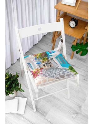 Rem Home Rengirenk Dekoratif Sandalye Minderi Beyaz Hayvan Kare Bağcıklı 40 x 40 cm Mutfak Balkon Oturma Minderi