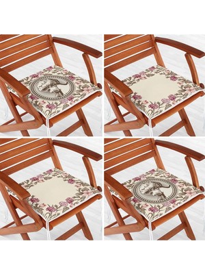 Rem Home Rengirenk Dekoratif Sandalye Minderi Krem Etnik 40 x 40 cm Mutfak Balkon Oturma Minderi